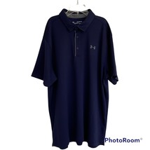 Under Armour Heat Gear Dark Blue Men&#39;s 2XL Polo Shirt Loose Short Sleeve - $23.64