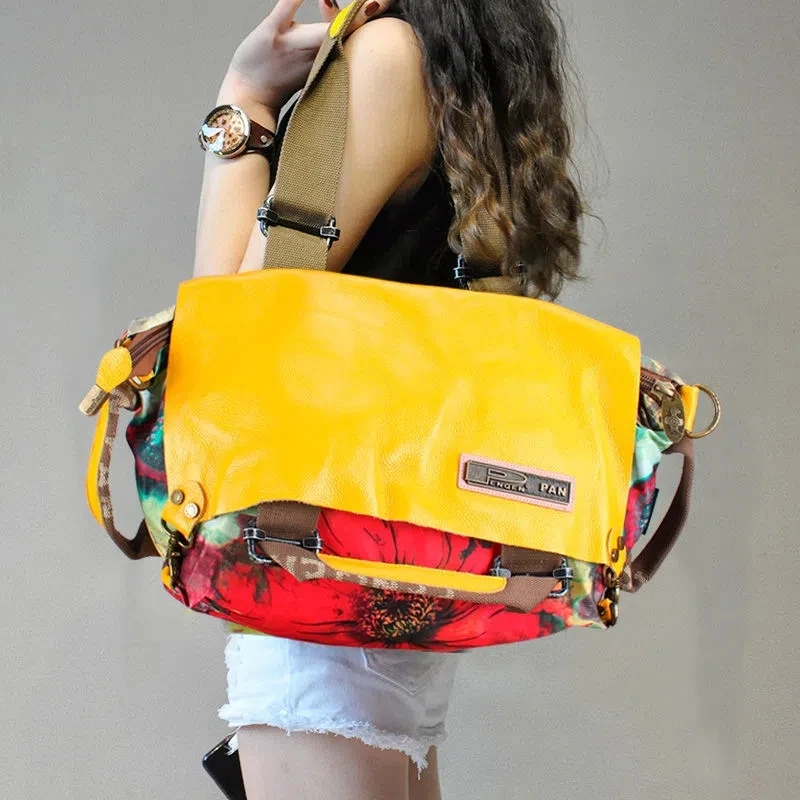 AIGO New Casual Original Women Handbag Genuine Leather Canvas Female Por... - £130.33 GBP