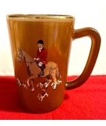 Vintage Brown Frosted Glass Beer Mug English Hunt Scene Horse Rider 5 .5... - $186.88 MXN