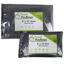 100 Total - 50 Pint 6&quot; X 10&quot; &amp; 50 Quart 8&quot; X 12&quot; FoodVacBags Black Back Clear Fr - £33.19 GBP