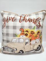 Thanksgiving Fall Gnome Sunflowers Vintage Truck Throw Pillow 18&quot; x 18&quot; NEW - £27.25 GBP