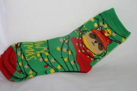 Ladies Socks 1 Pr. (New) Christmas - Meowy Christmas -GREEN &amp; Red W/CAT &amp; Lights - £4.86 GBP