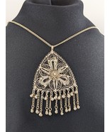 Estate Cannetille Filigree Pendant 31&quot; Chain Necklace  - $39.60