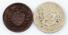 1850 Suisse Pièce de Monnaie Lot (2pcs) 2-20 Rappen Km#4.1 , 7 - $1,252.89 MXN