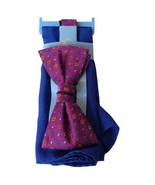COUNTESS MARA Purple Floral Neat Pre-Tied Bow Tie Blue Solid Pocket Square Set - $24.99