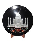 12&quot; Black Marble Plate with MOP Inlay Art Taj Mahal Handmade Work Hallow... - £174.38 GBP