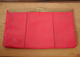 Vintage 50s ETRA Red Leather Grosgrain Lined Brass Clutch Small Purse w/... - $49.99