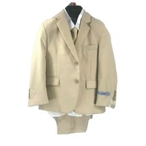 Art Hoffman Boys Suit 5 Piece Sand White Shirt Tie Elastic Waist Pants Size 4 - £47.80 GBP