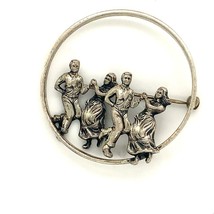 Vintage Sterling Signed Beau Handmade Couples Dancing Open Circle Brooch Pin - £43.52 GBP