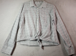 J.CREW Shirt Women Medium White Cotton Long Sleeve Collared Button Down Knot Hem - £9.91 GBP