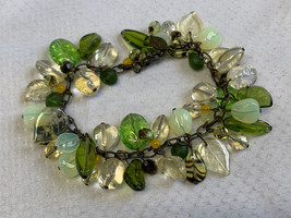 Joan Rivers Bracelet Beaded Marbled Stones 8&quot; Wristlet Green Clear White... - £23.66 GBP