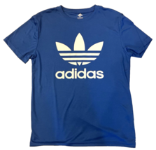 Vintage Adidas T-Shirt Mens Medium Blue Trefoil Big Logo Polyester Perfo... - $22.65