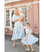 Blue gingham mommy and me dress matching mom girl dress vichy check twin... - £31.35 GBP