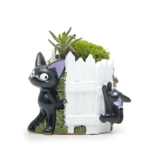 Black Cat White Fence Resin Cacti Micro Landscape Flowers Succulent Plants Pot - £10.74 GBP