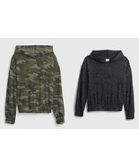 Gap Kids Girl Hoodie Sweatshirt 6 7 Green Camouflage Soft Black Star Lon... - $24.99