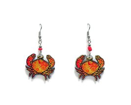Psychedelic Pattern Crab Sea Animal Graphic Dangle Earrings - Womens Fashion Han - £11.76 GBP