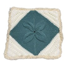 Crochet Handmade Green Flower Throw Pillow Cover Boho Cottage Granny Core 16&quot; - £24.36 GBP