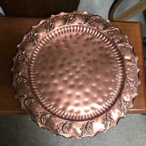 Solid Copper Pie Crust edge servingtray HAMMERED laquered finish - £40.43 GBP