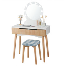 Vanity Makeup Tabel Set w/8 Dimmable Bulbs Lighted Mirror Table w/Switch Natural - £214.21 GBP