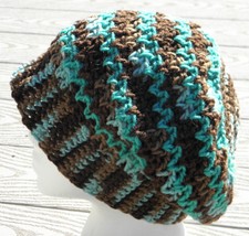 Brown Blue Shades Multicolor Large Crocheted Beanie - Handmade by Michaela - £29.39 GBP