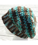 Brown Blue Shades Multicolor Large Crocheted Beanie - Handmade by Michaela - £30.30 GBP