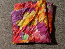 Silk Scarf Floral Vibrant Pink and Yellow Rolled Hem37x36.5 - £13.35 GBP