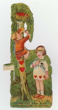 Vintage Valentine Card Mechanical Boy Climbs Tree Nest of Hearts 1920&#39;s - £11.86 GBP