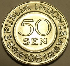 Giant Gemstone UNC Indonesia 1961 50 Sen ~ Minted Coin Only IN 1961 ~ Ea... - £3.12 GBP