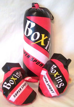 BOXING / PUNCHING BAG: UNISEX Red/Black/Yellow/White w/ 4 oz.Gloves - 14... - £7.00 GBP