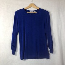 Travelers Chico&#39;s Sz 1 Royal Blue Ruched Sleeve Pullover Knit Top Shirt Acetate - £19.41 GBP