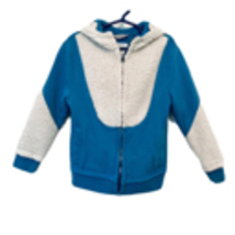 Cat &amp; Jack Boys Size 4/5 Blue &amp; Ivory Wooly Fleece Monster Hood Zip Front Jacket - £8.67 GBP