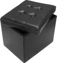 Amassmile® Storage Ottoman Folding Foot Rest Stool, 17 Inch Leather, Black - £26.72 GBP