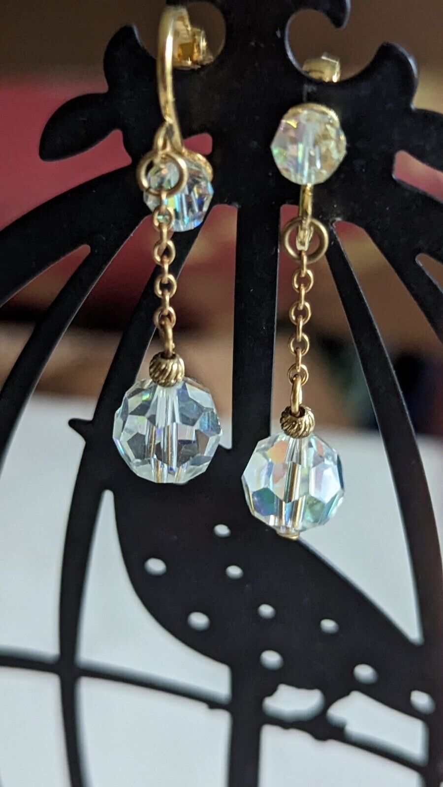 Prom Sparkle AB  Glass Crystal Vintage 50 Dangle Clip On Earrings Weddin... - $19.80