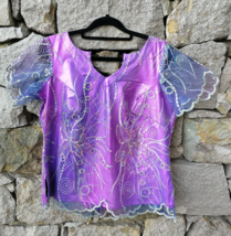 Indian Top Women Medium Purple Vintage Party Used Sequin Embroidered Leh... - £20.63 GBP
