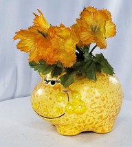 Vintage Hippo Cow Planter Yellow Tawain Artificial Flowers Groovy - $21.99