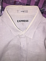 Express Fitted Gray Button Front Long Sleeve Shirt Men&#39;s Size M Linen Blend - £12.55 GBP