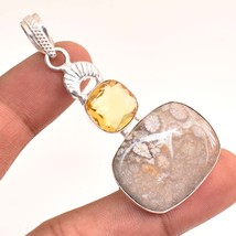 Fossil Coral Lemon Topaz Gemstone Handmade Ethnic Pendant Jewelry 2.40&quot; ... - £4.10 GBP