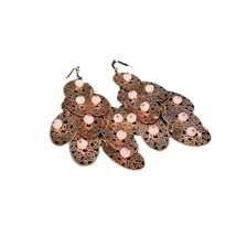 Rose Gold Filigree Drop Beads Dangle Earrings - £22.84 GBP