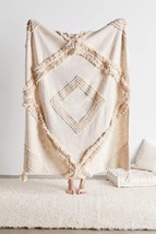 Bohemian Natural Tufted Blanket Throw Handmade Boho Throw Blankets TuftedTexture - £41.31 GBP