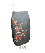 Garnet Hill Pencil Skirt Womens Size 6 Gray Wool Embroidered Flowers Wor... - $19.80 CAD