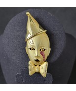 Vintage 1980s Sad Crying Pierrot Clown Brooch Enamel Tear Gold Tone Pin ... - £7.11 GBP