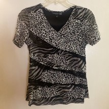 Twonders Womens Shirt Cheetah Print Black M Medium  Bust 34” - $6.41