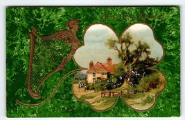 St Patrick&#39;s Day Postcard Irish Greetings Erin Go Bragh Harp Cottage Germany - £8.96 GBP
