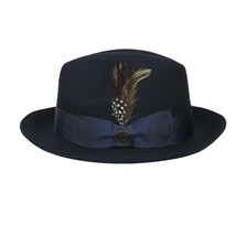 Men Bruno Capelo Fedora Hat Wool 100% Fine Australian Wool Marco MC941 Navy image 4