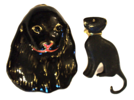 Lapel Pin LOT Cocker Spaniel Black Dog &amp; Black Cat Figural Pet Brooch  - $19.76