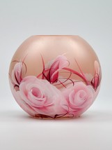 B2 Studio Hand Painted Pink Round Glass Vase With Roses 7&quot;x7&quot;x6&quot; - £62.51 GBP