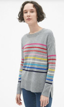 Women&#39;s GAP L/S Gray Crazy Stripe Crewneck Pullover Tunic Sweater Sz XS - £18.19 GBP