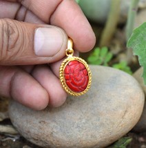 Certified Red Coral/Moonga 4.00 Gemstone Unisex Pendant in Panchadhatu, coral pe - £41.42 GBP