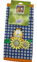 Vintage Garfield &amp; Odie Apron Kids Pouch Half Blue Plaid Sunflowers Cott... - $10.59