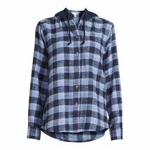 Time and Tru ~ Hooded Flannel ~ Blue &amp; White Check ~ Cotton ~ Size M (8-10) - $22.44